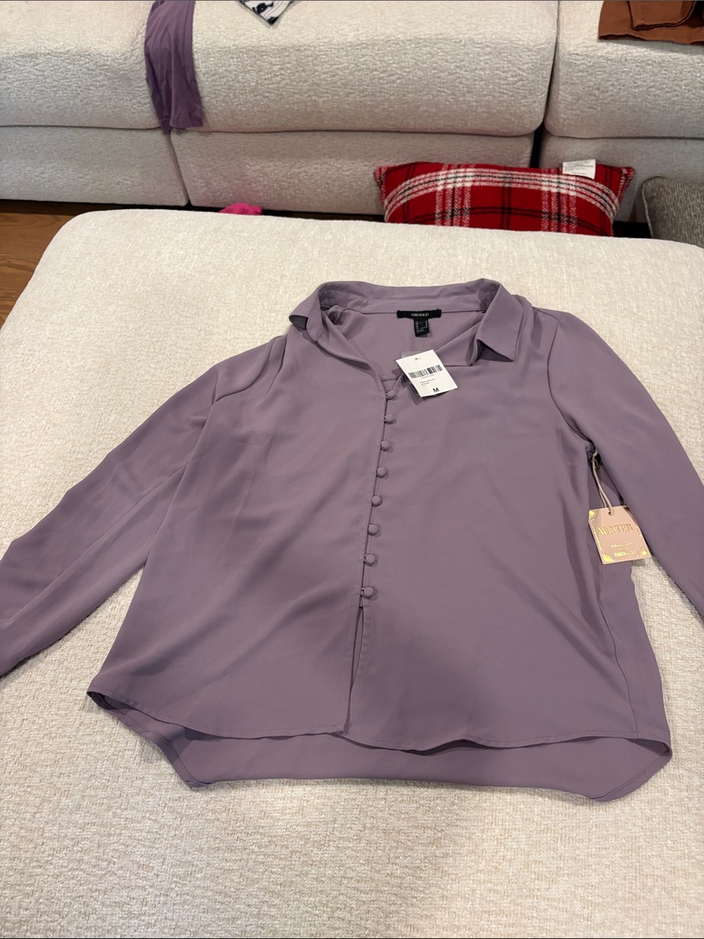 1. State Dusty Lavender Button-Front Collared Blouse